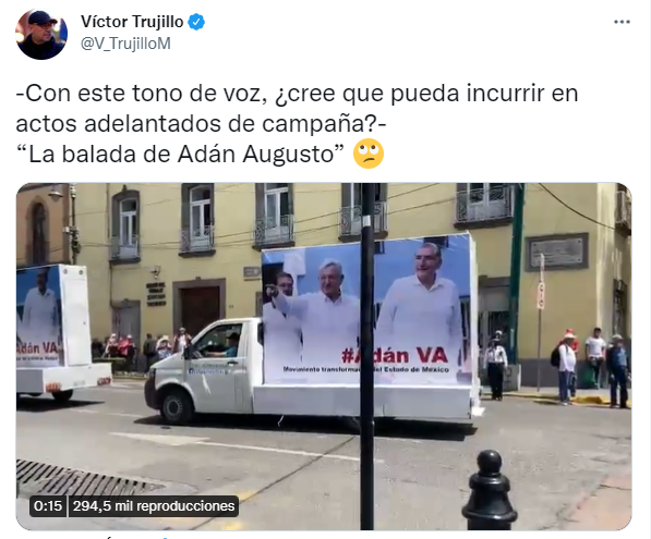 Víctor Trujillo arremetió contra Adán Augusto López por promover su imagen como "acto adelantado de campaña". (Captura: Twitter/@V_TrujilloM)