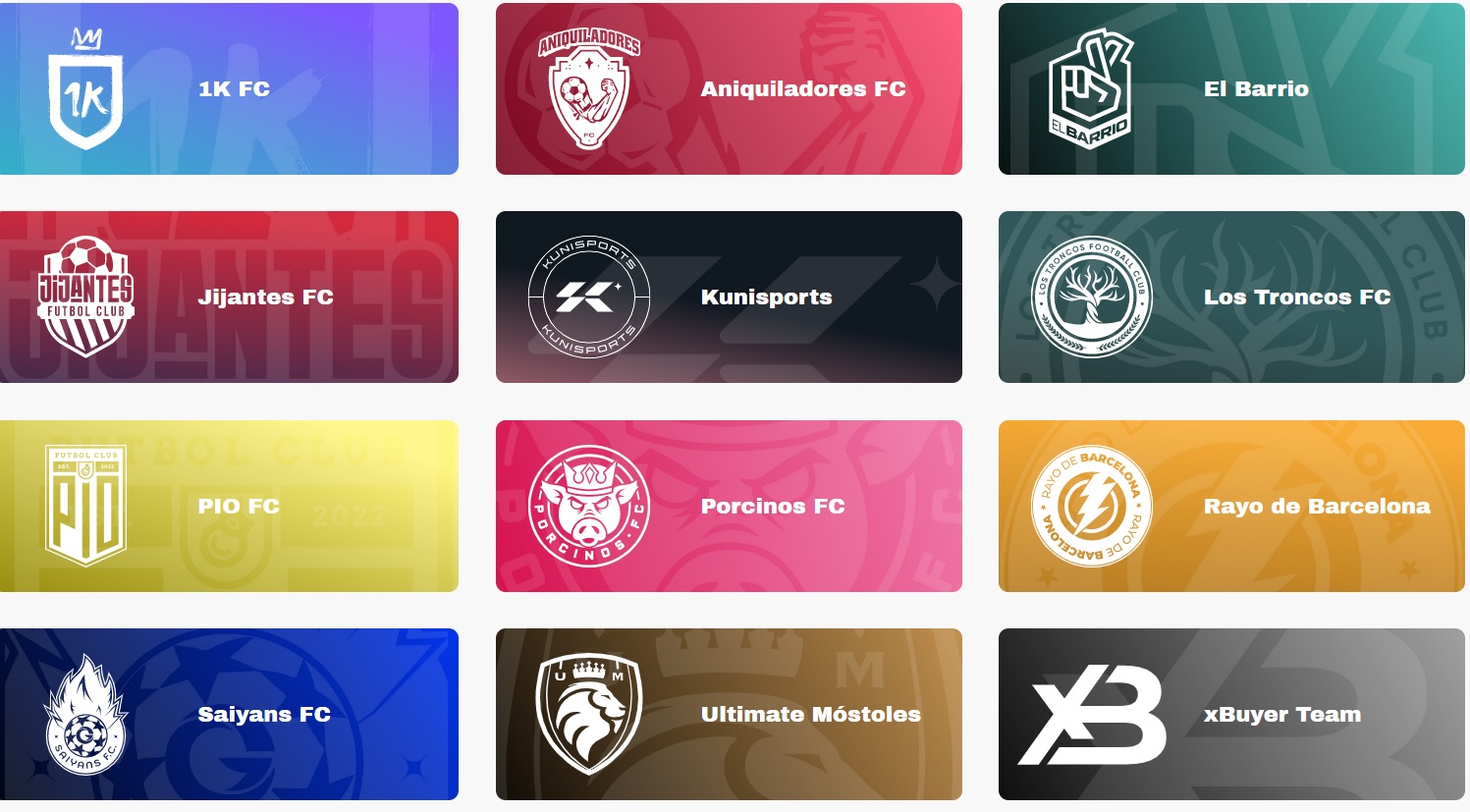 The 12 Kings League teams are chaired by content creators.  (Photo: King's League)