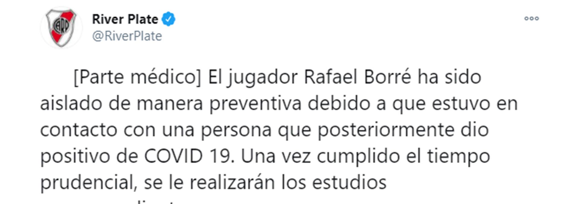 El parte médico de Rafael Santos Borré