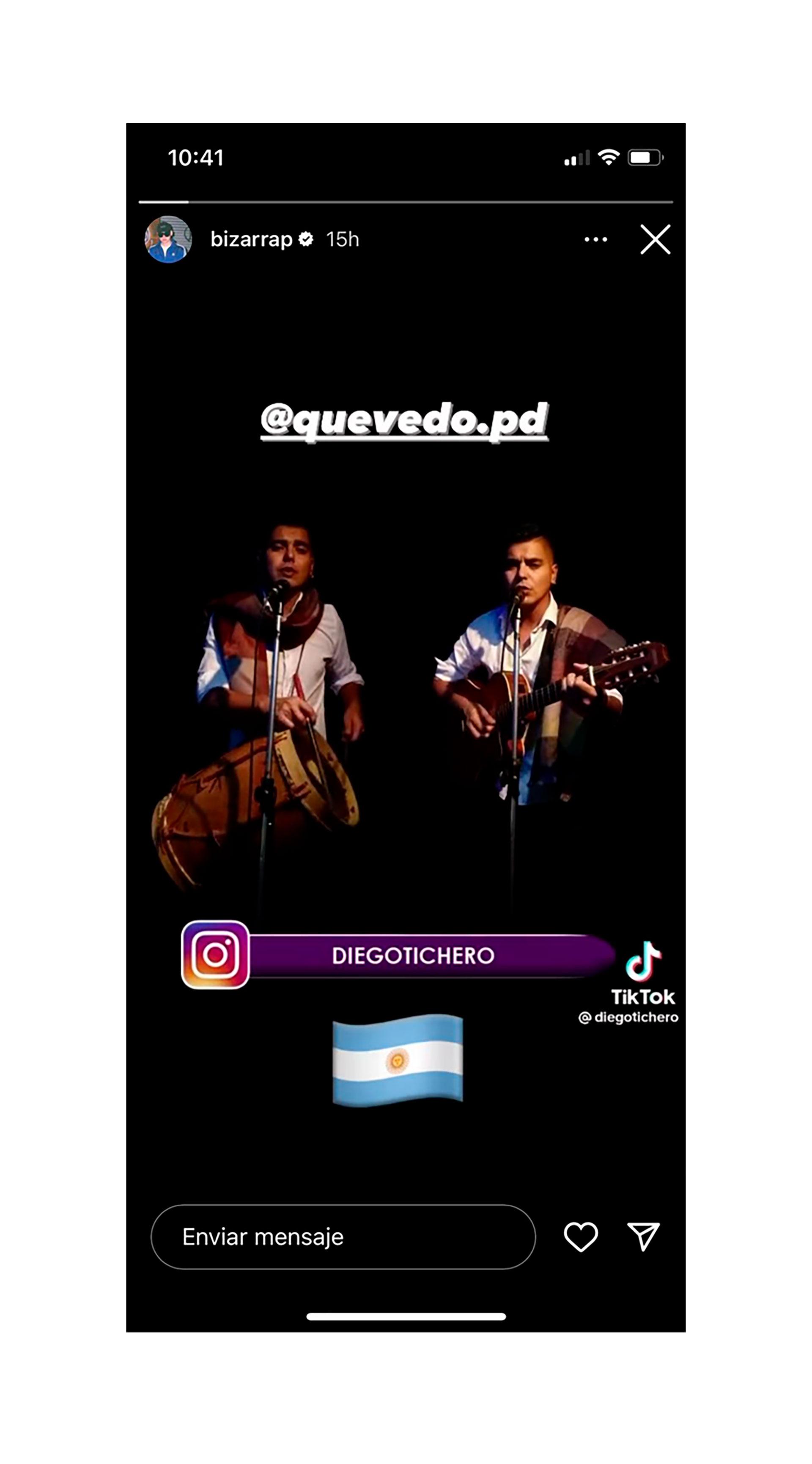 Bizarrap compartió el video de Diego Ciccozzi y lo etiquetó a Quevedo