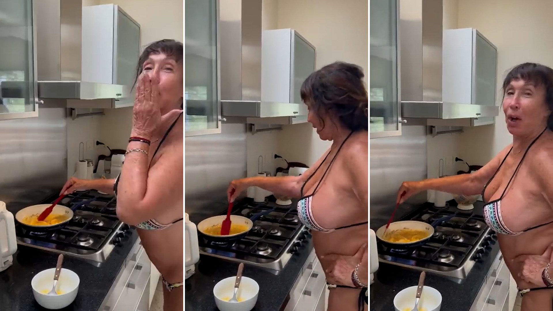 Moria Casán se mostró cocinando un huevo revuelto en bikini y se volvió viral: “¡No puedo creer!”