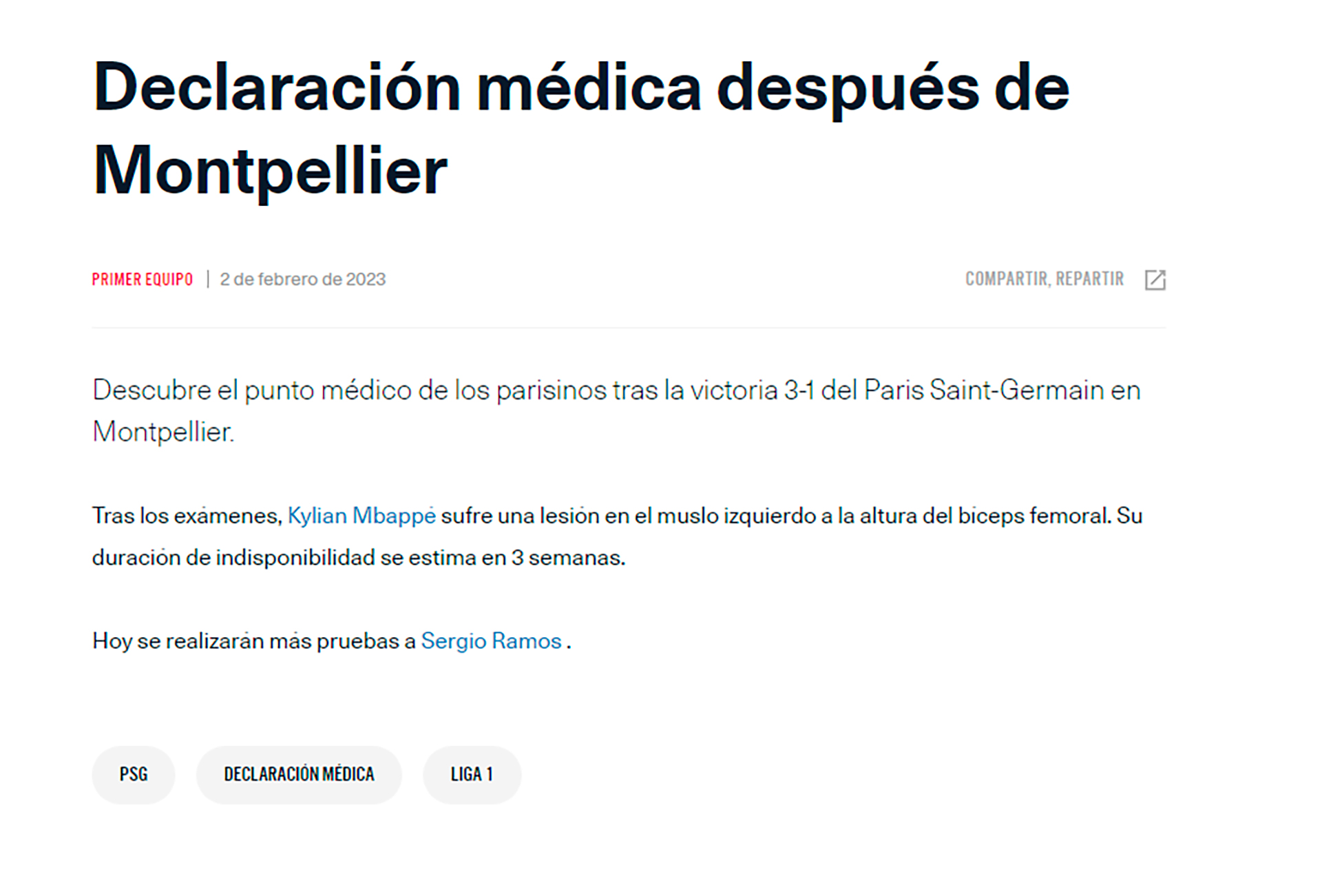 Parte médico de la lesión de Mbappé en PSG