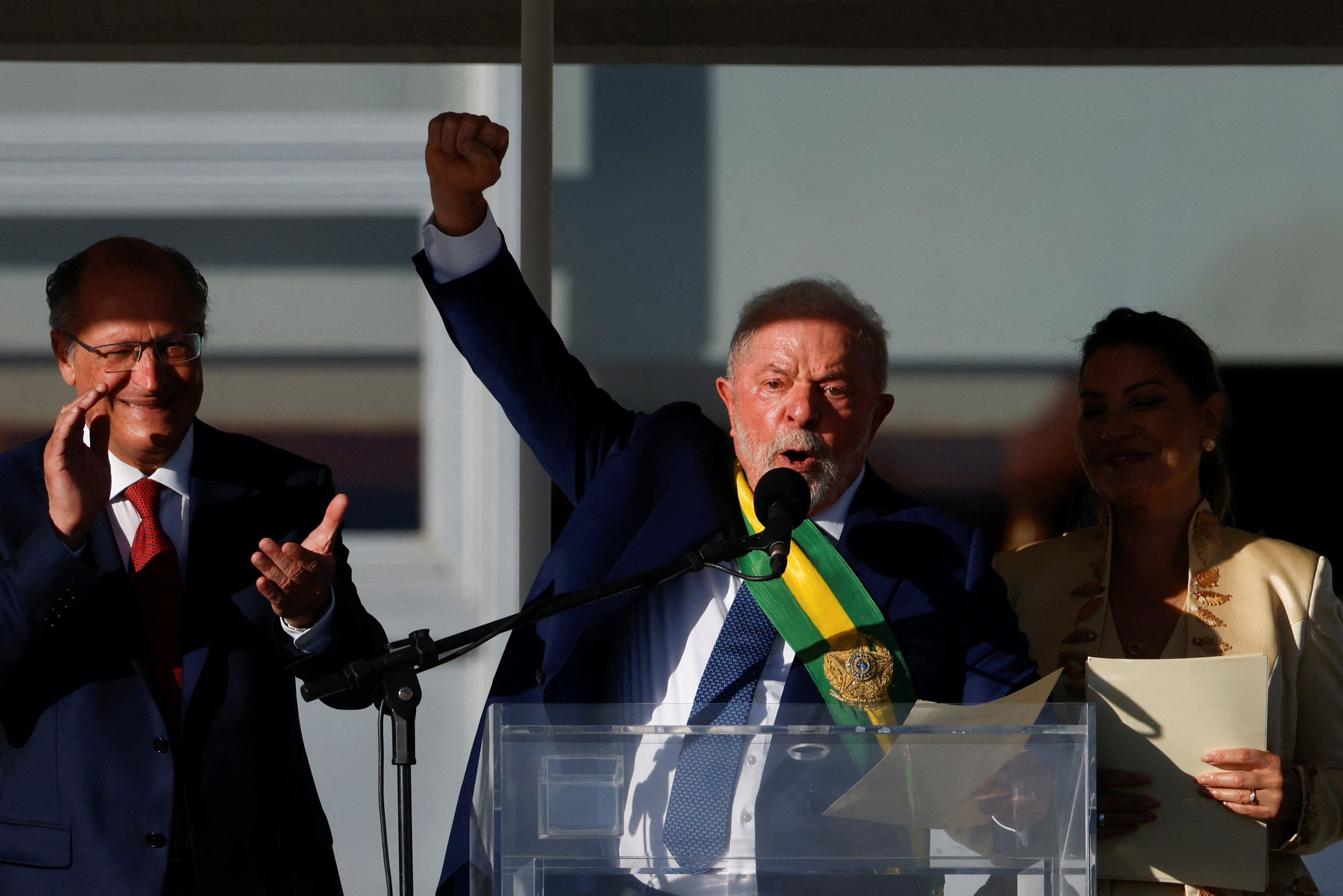 Brazil's President Luiz Inacio Lula da Silva gestures as he speaks at the Planalto Palace, in Brasilia, Brazil, January 1, 2023. REUTERS/Adriano Machado