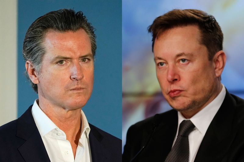 El gobernador de California Gavin Newsom (izquierda) y el CEO de Tesla, Elon Musk (derecha). (Reuters)