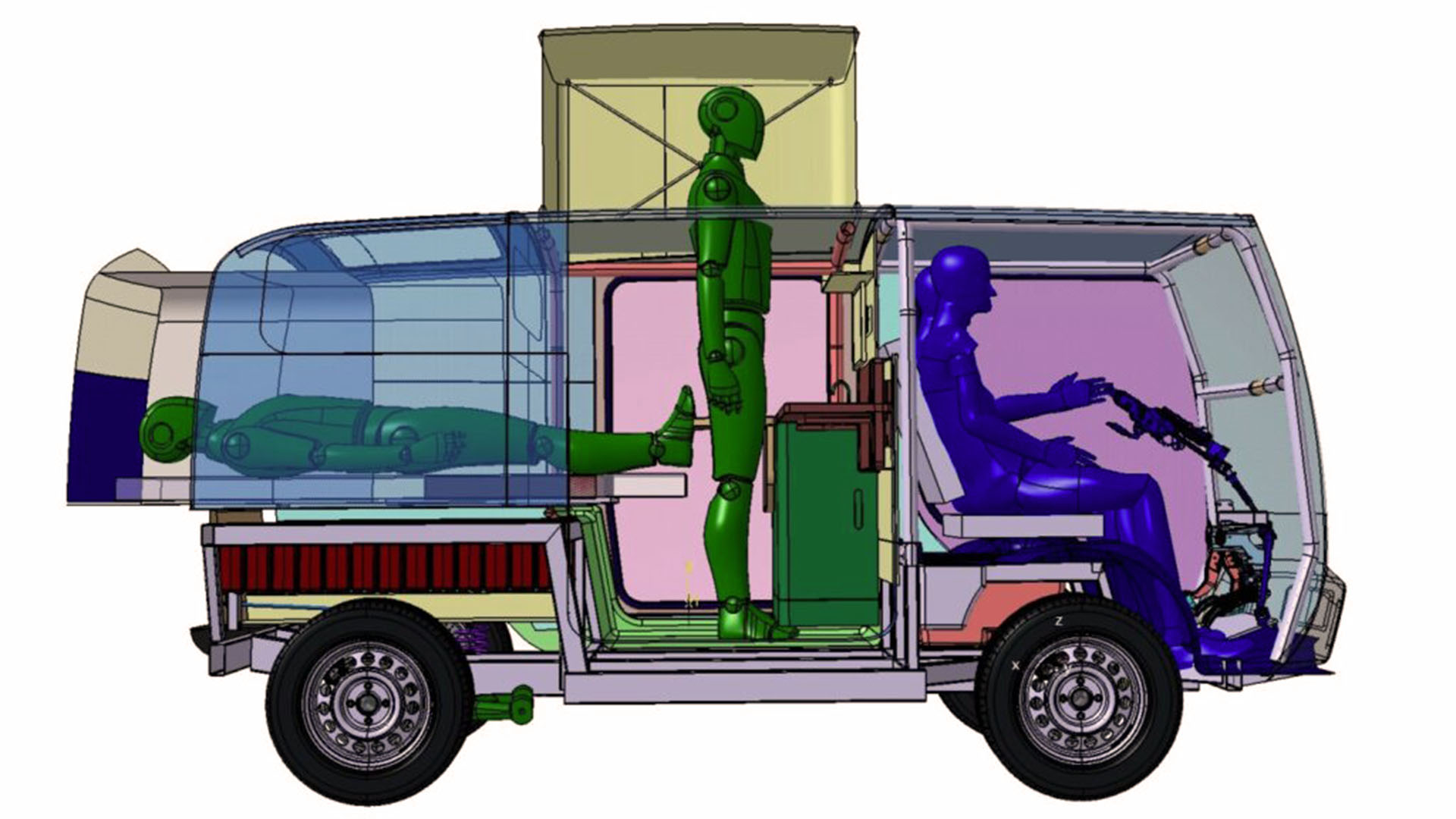 La versión camper admite que dos personas puedan descansar en el interior del XBus, e incluso se puedan incorporar y quedarse de pie
