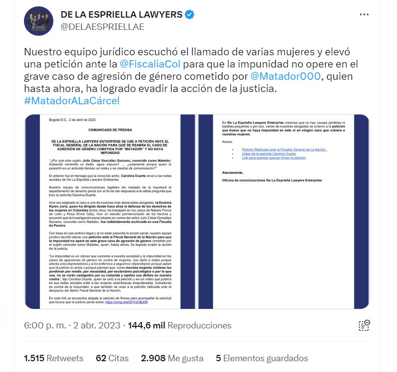 Trino de firma De la Espriella Lawyers