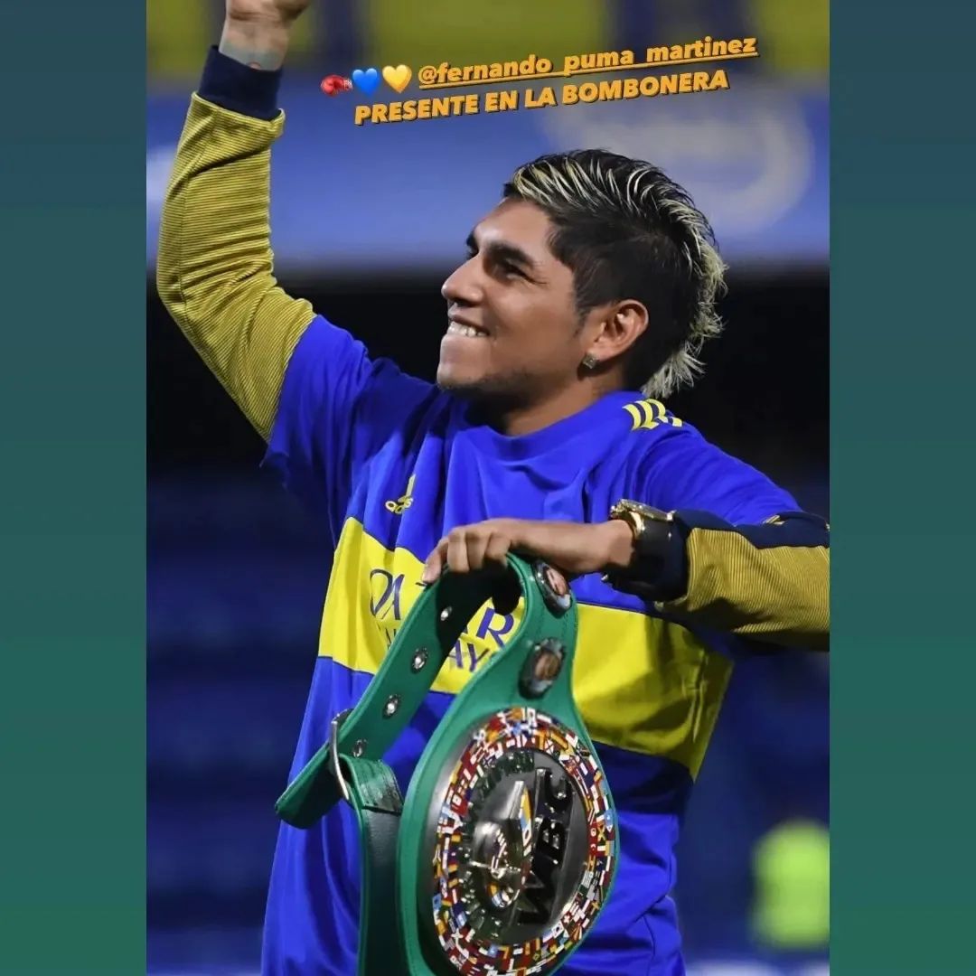 Puma Martínez, fanático de Boca Juniors, fue homenajeado en la Bombonera luego de conquistar el título mundial (Instagram)