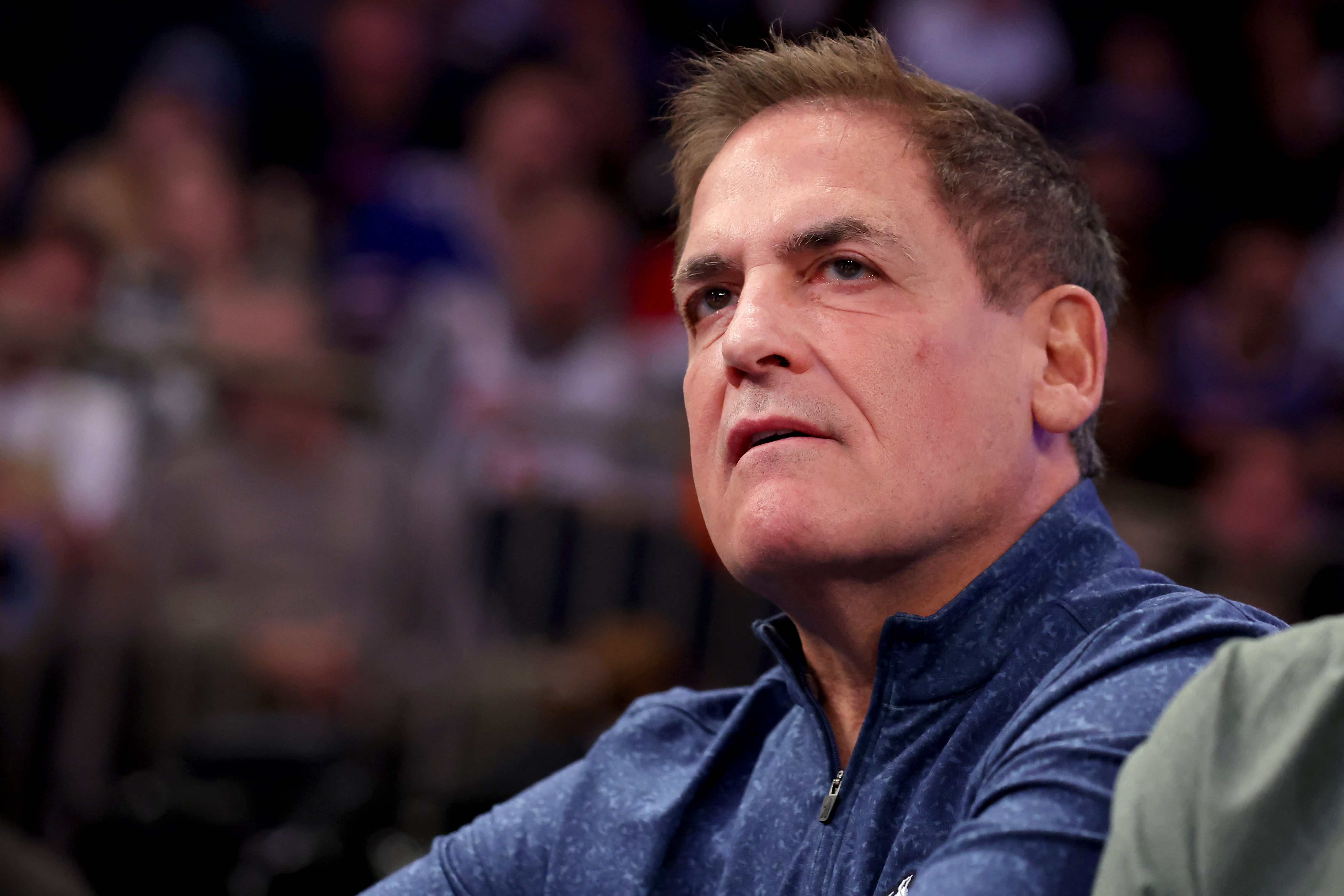 Dec 3, 2022;  New York, New York, USA;  Dallas Mavericks owner Mark Cuban watches courtside during the second quarter against the New York Knicks at Madison Square Garden.  Mandatory Credit: Brad Penner-USA TODAY Sports