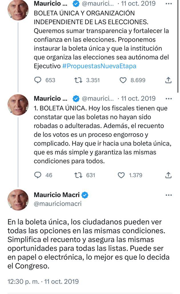 La opinión de Mauricio Macri sobre la Boleta Única en 2019
