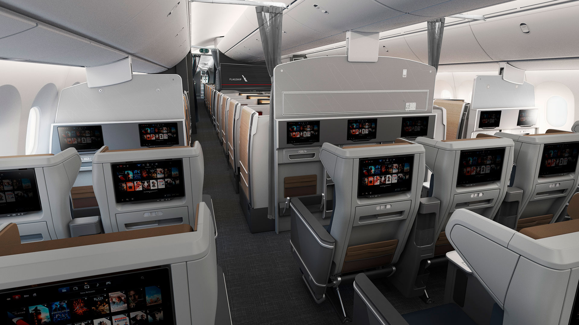 Los asientos Premium Economy del Boeing 787-9 cuentan con alas de reposacabezas para aumentar la privacidad y pantallas de entretenimiento más grandes en el interior