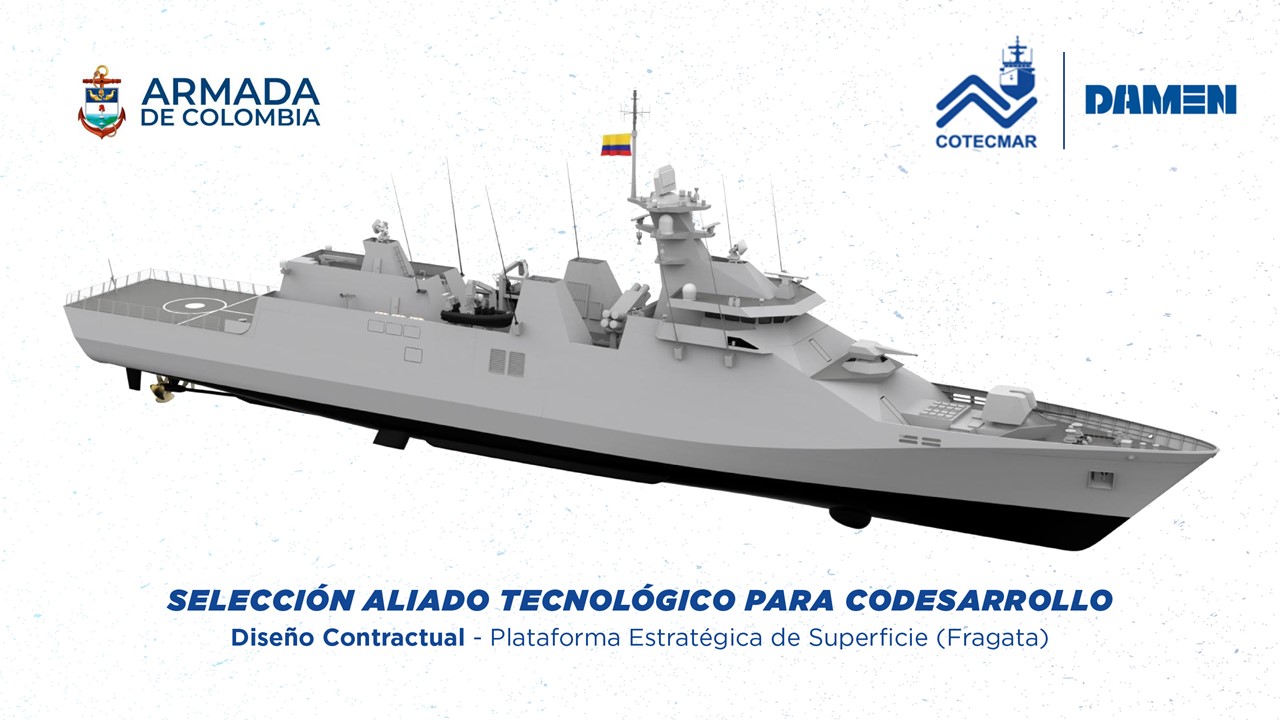 Seleccionaron como aliado tecnológico a Astilleros Damen de Países Bajos, organización que obtuvo las mejores condiciones de efectividad, costo y riesgo para el codesarrollo en Colombia del diseño contractual de la fragata.