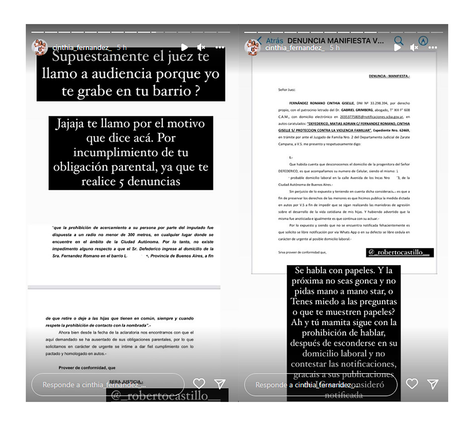 Las pruebas de Cinthia Fernández contra Matías Defederico (Instagram)