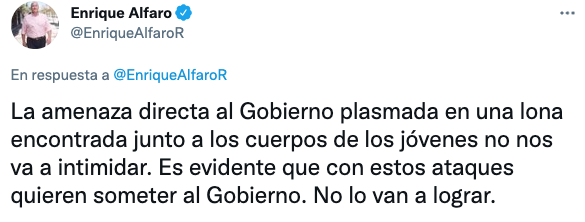 Enrique Alfaro habló en su cuenta oficial de Twitter sobre la lona que se encontró junto a los cuerpos de los hermanos González Moreno (Foto: Twitter/EnriqueAlfaroR)