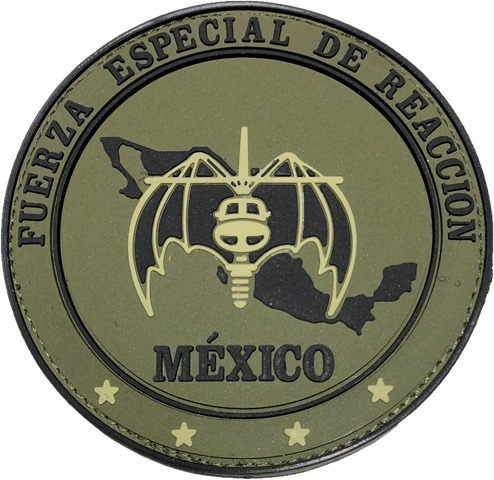 Escudo de la Fuerza Especial de Reacción del Ejército Mexicano que se asemeja a un murciélago  (Wikipedia)