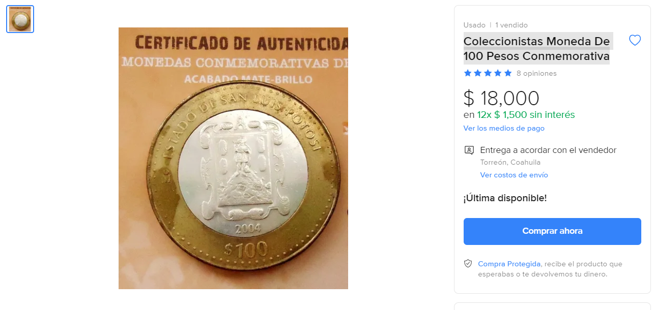 Monedas SLP. Mercado Libre