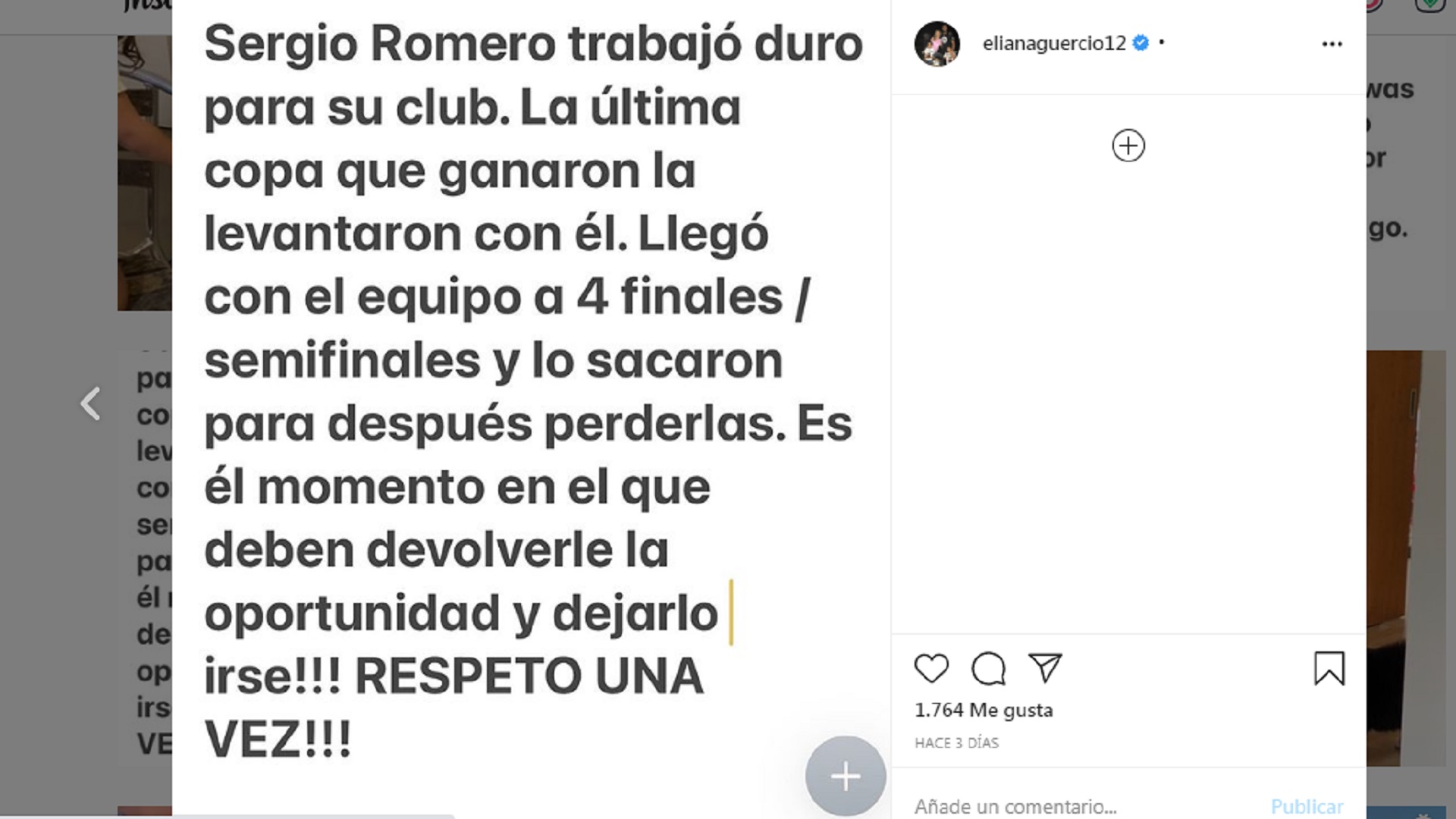 El mensaje de Eliana Guercio en Instagram