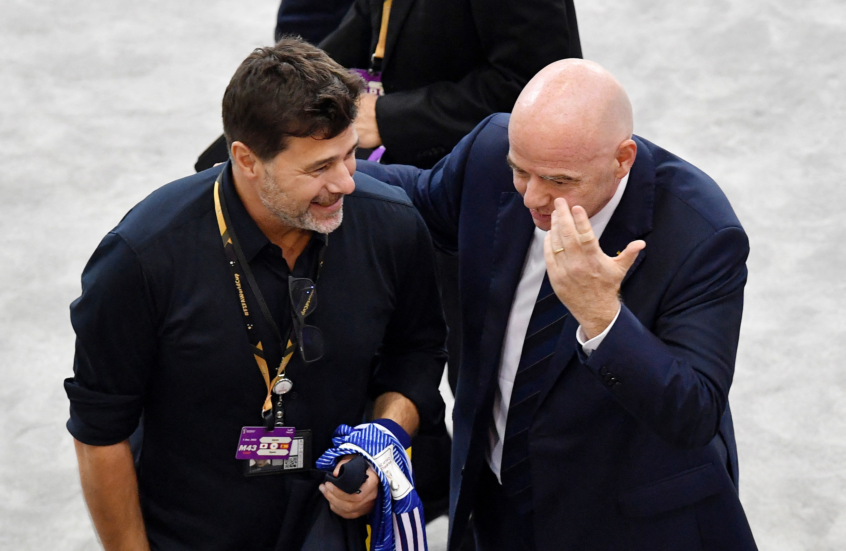 Mauricio Pochettino, presente en la Copa del Mundo junto al presidente de la FIFA, Gianni Infantino (Reuters/Jennifer Lorenzini)