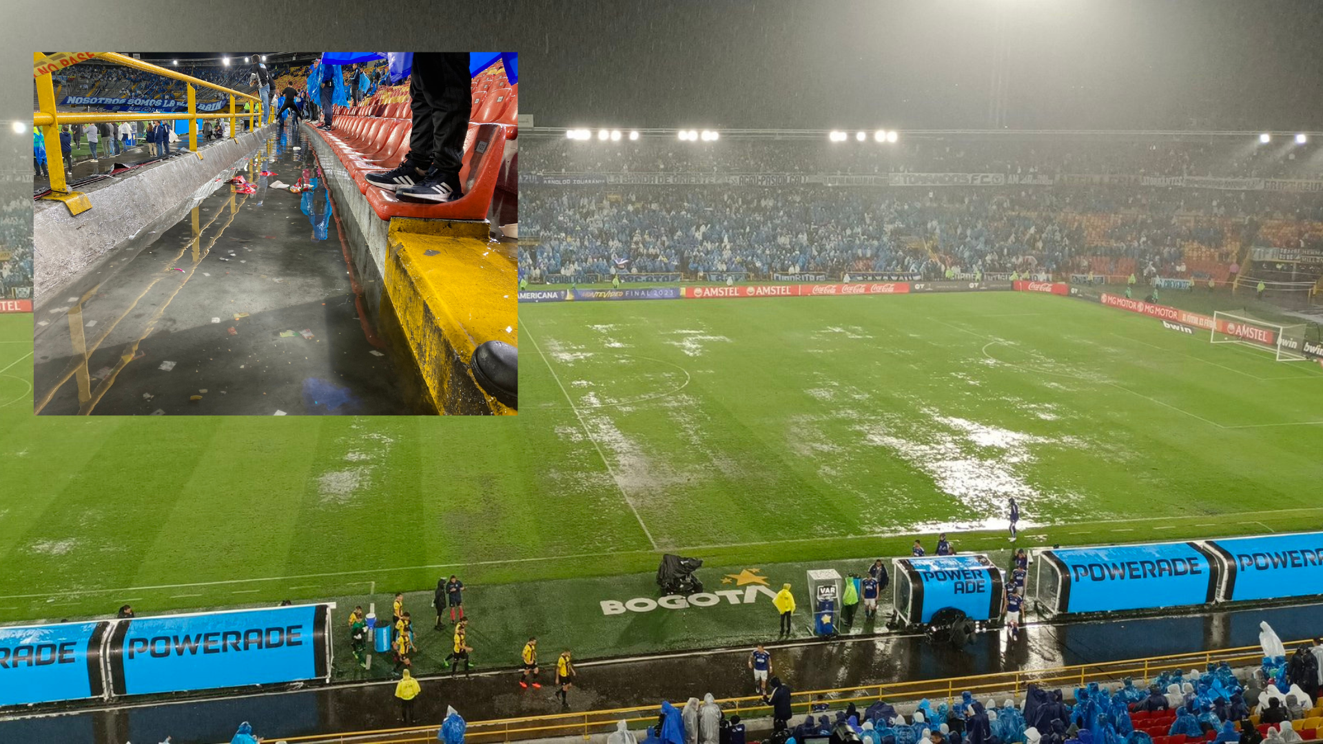 El estadio El Campín quedó en malas condiciones tras el partido de Millonarios y Peñarol. @gomezjuansebas/Twitter.