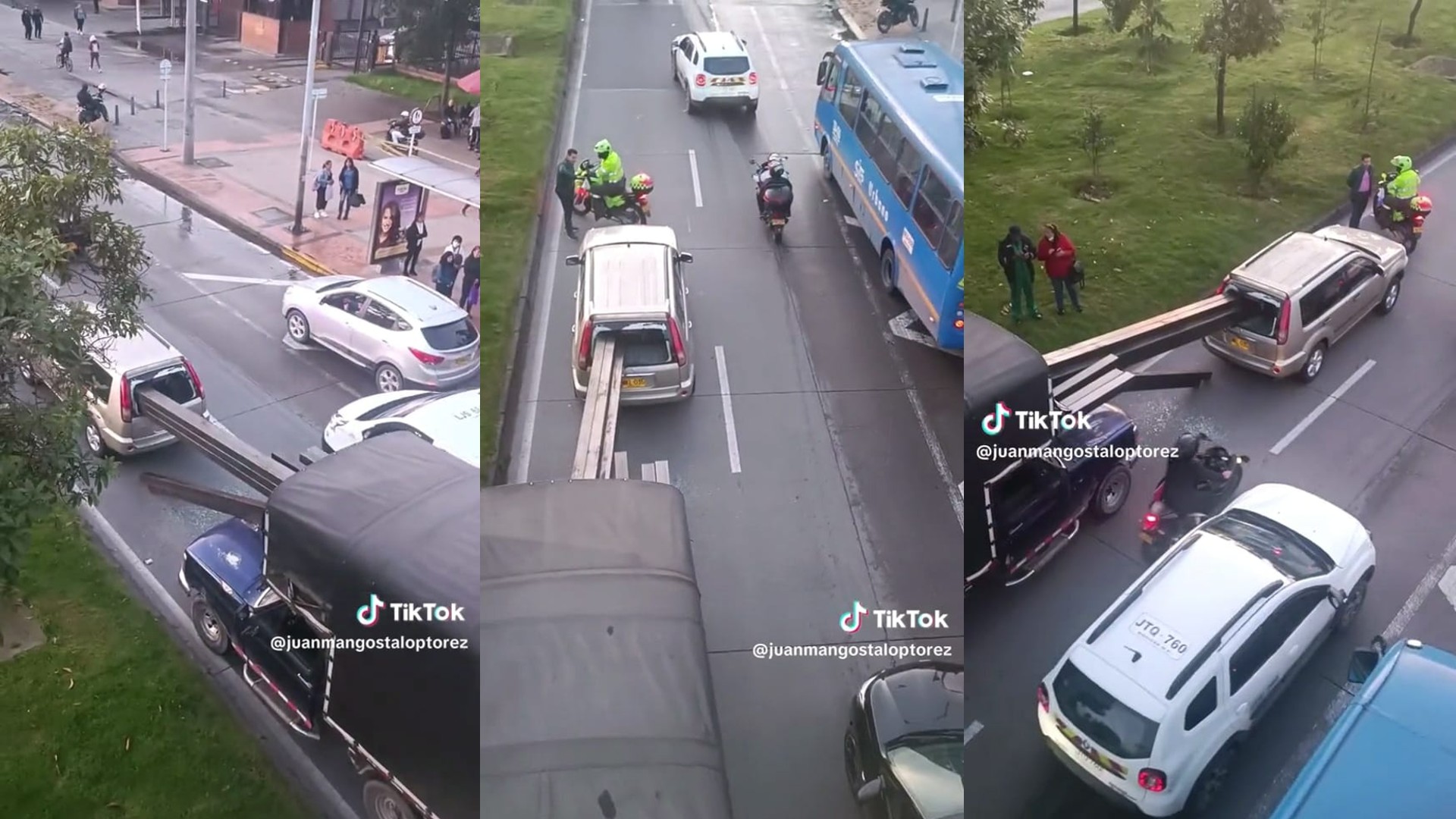 Video: grave accidente de camión con carga que atravesó una camioneta en Bogotá