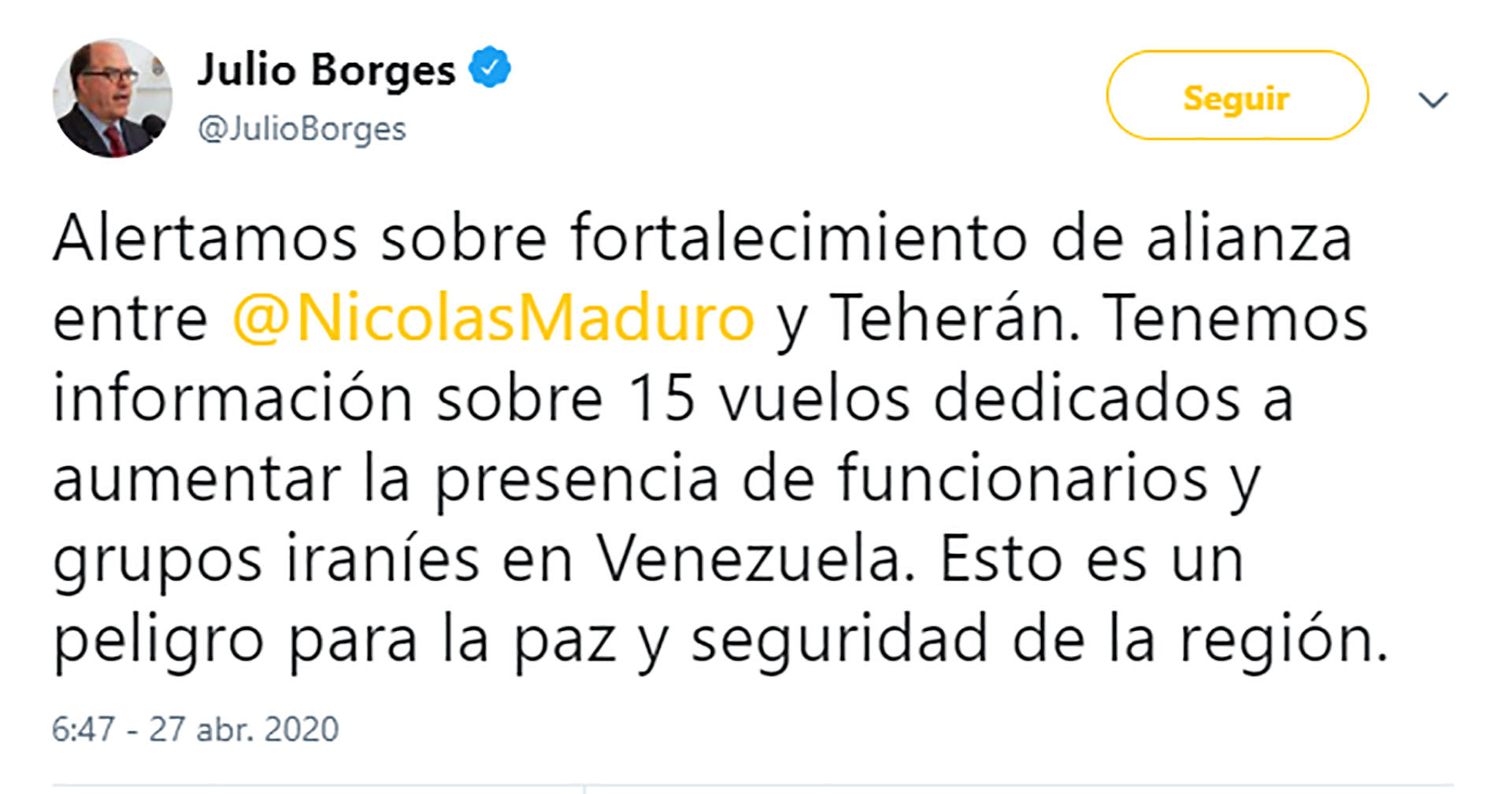 El tuit de Julio Borges

