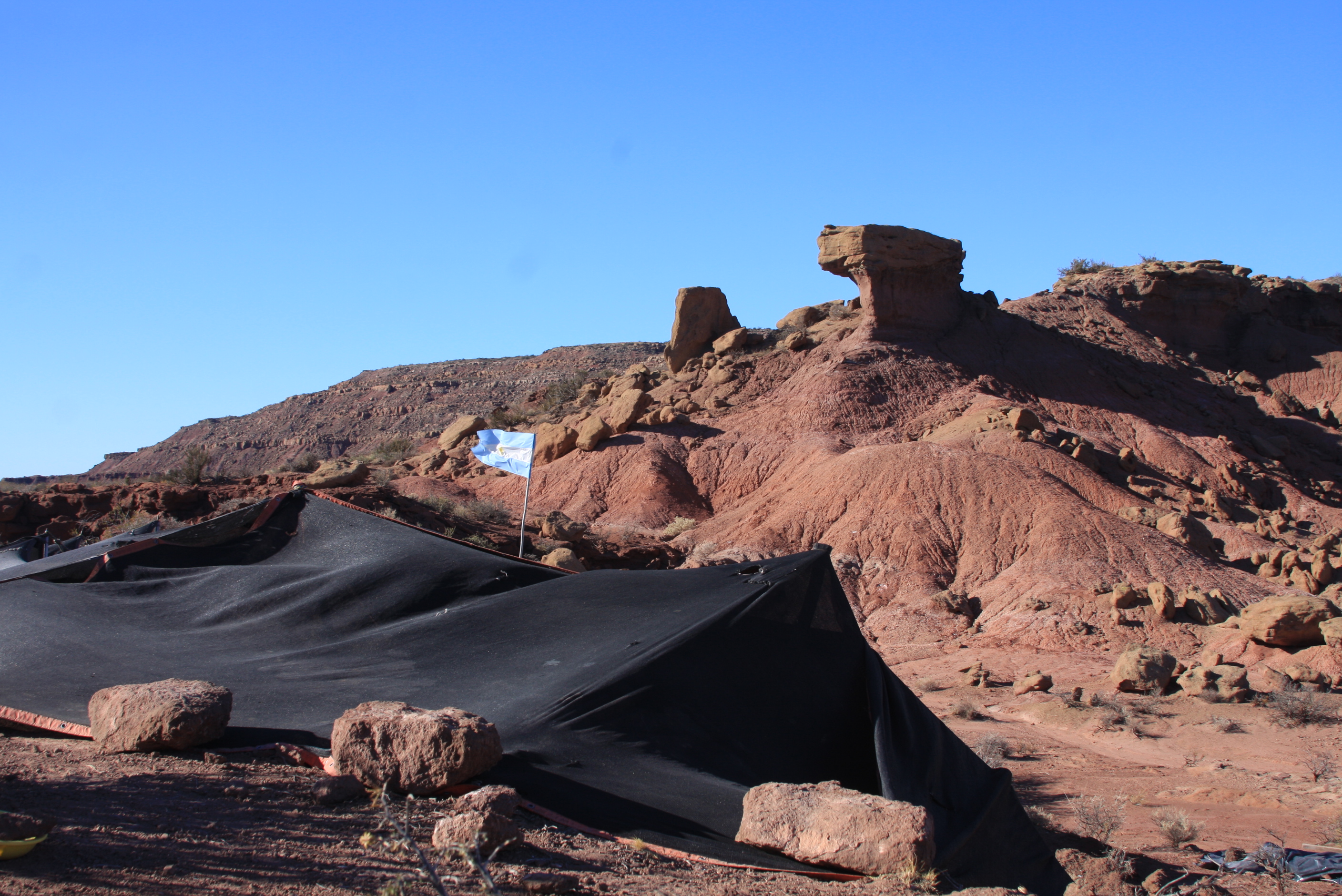 El lugar del hallazgo del dinosaurio Meraxes gigas: la Barda Atravesada de las Campanas es un sitio árido de rocas rojizas cerca de Villa El Chocón, provincia del Neuquén/F. Azara