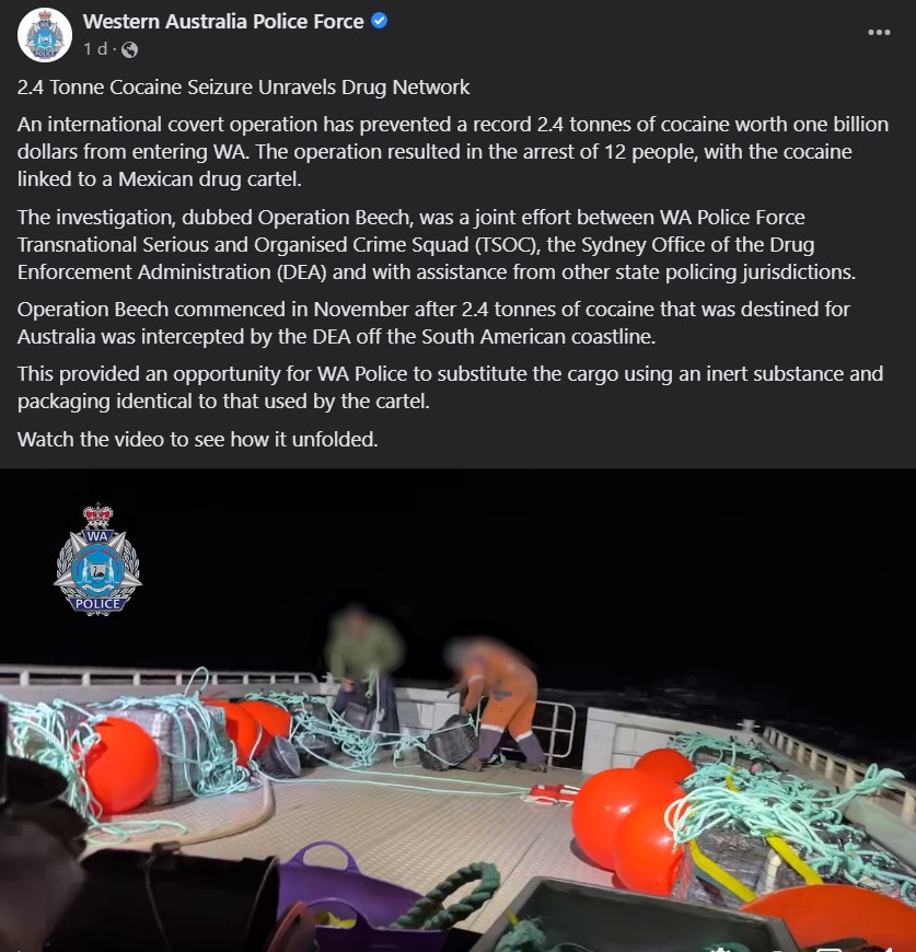 La Policía de Australia compartió un video del operativo. Foto: Captura de pantalla