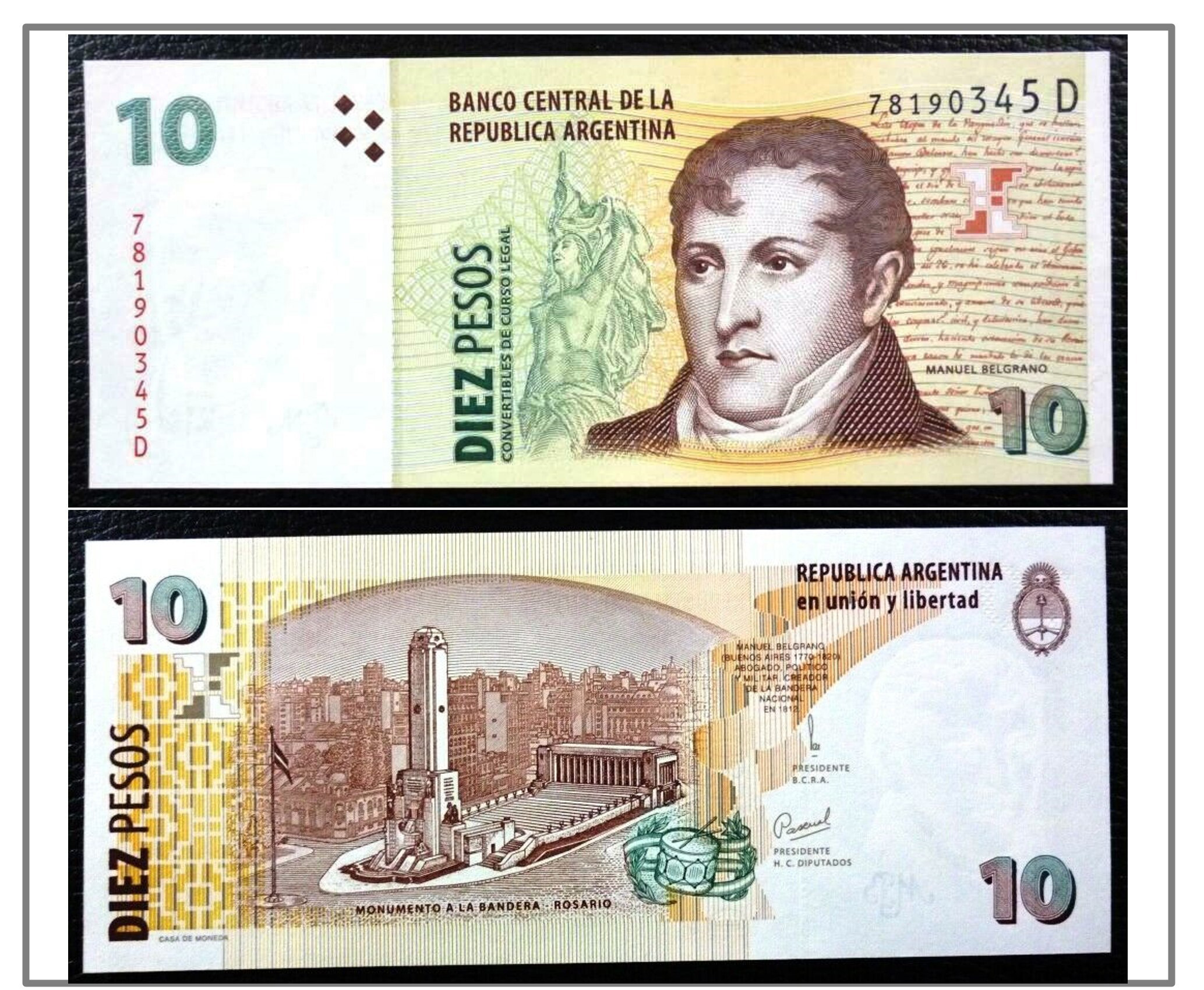 El Monumento a la Bandera en Rosario en el billete de 10 pesos que aún circula