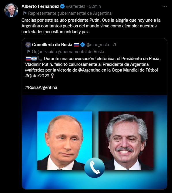 Alberto Fernández dialogó con Vladimir Putin