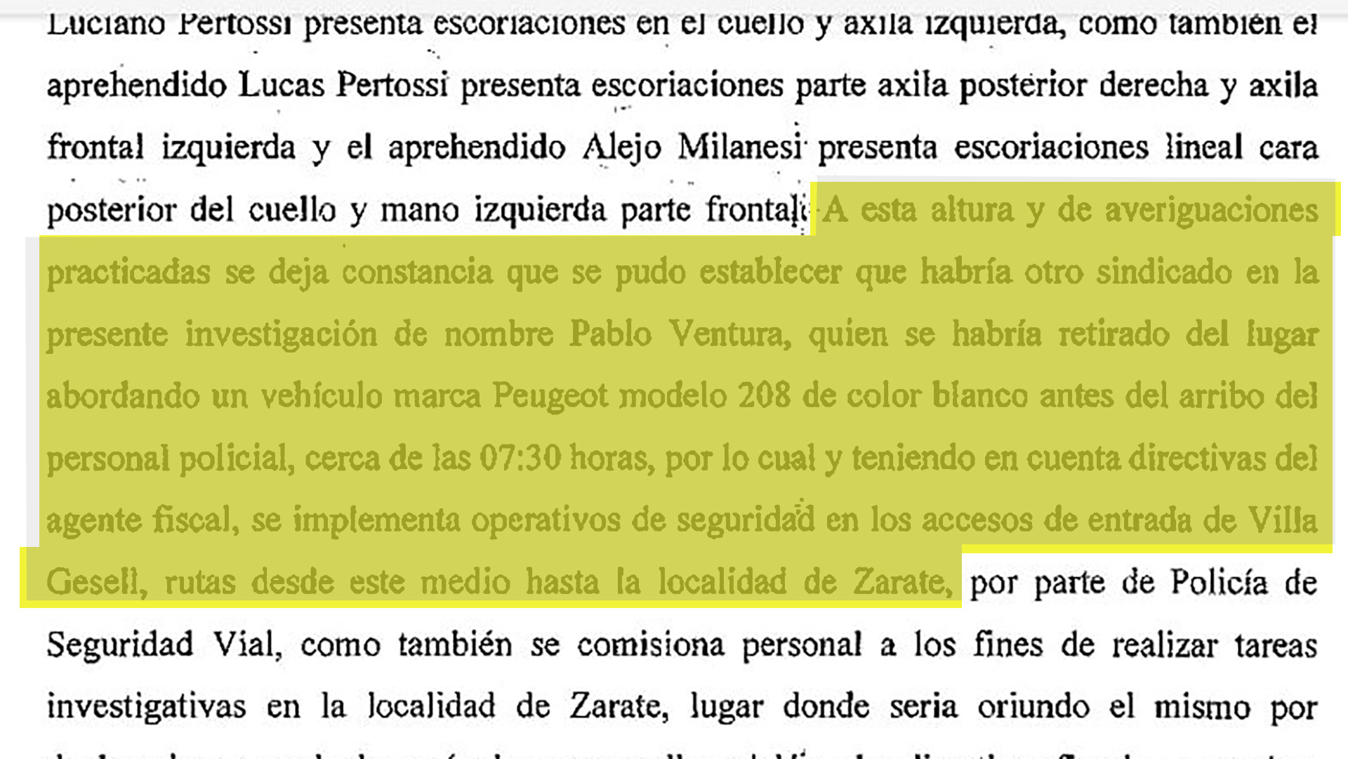 Foja 38 del primer cuerpo del expediente: la primera mención a Ventura en el caso.