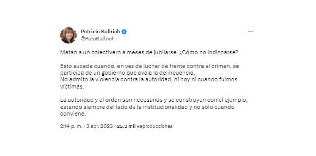 Patricia Bullrich tuiteó tras la agresión a Sergio Berni