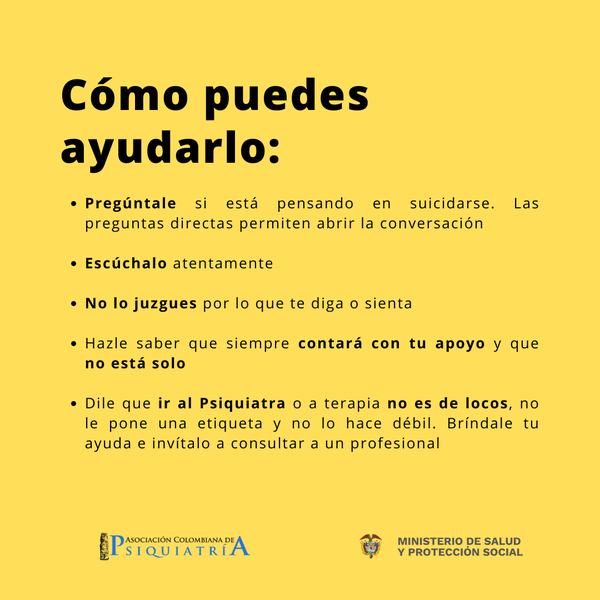 La campaña de prevención del suicidio relanzada el 10 de septiembre por la Asociación Colombiana de Psiquiatría y el Ministerio de Salud de ese país