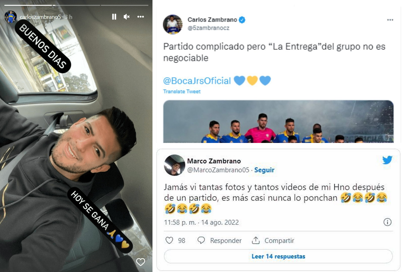 Los mensajes de Carlos Zambrano y su hermano en las redes sociales tras la pelea con Benedetto