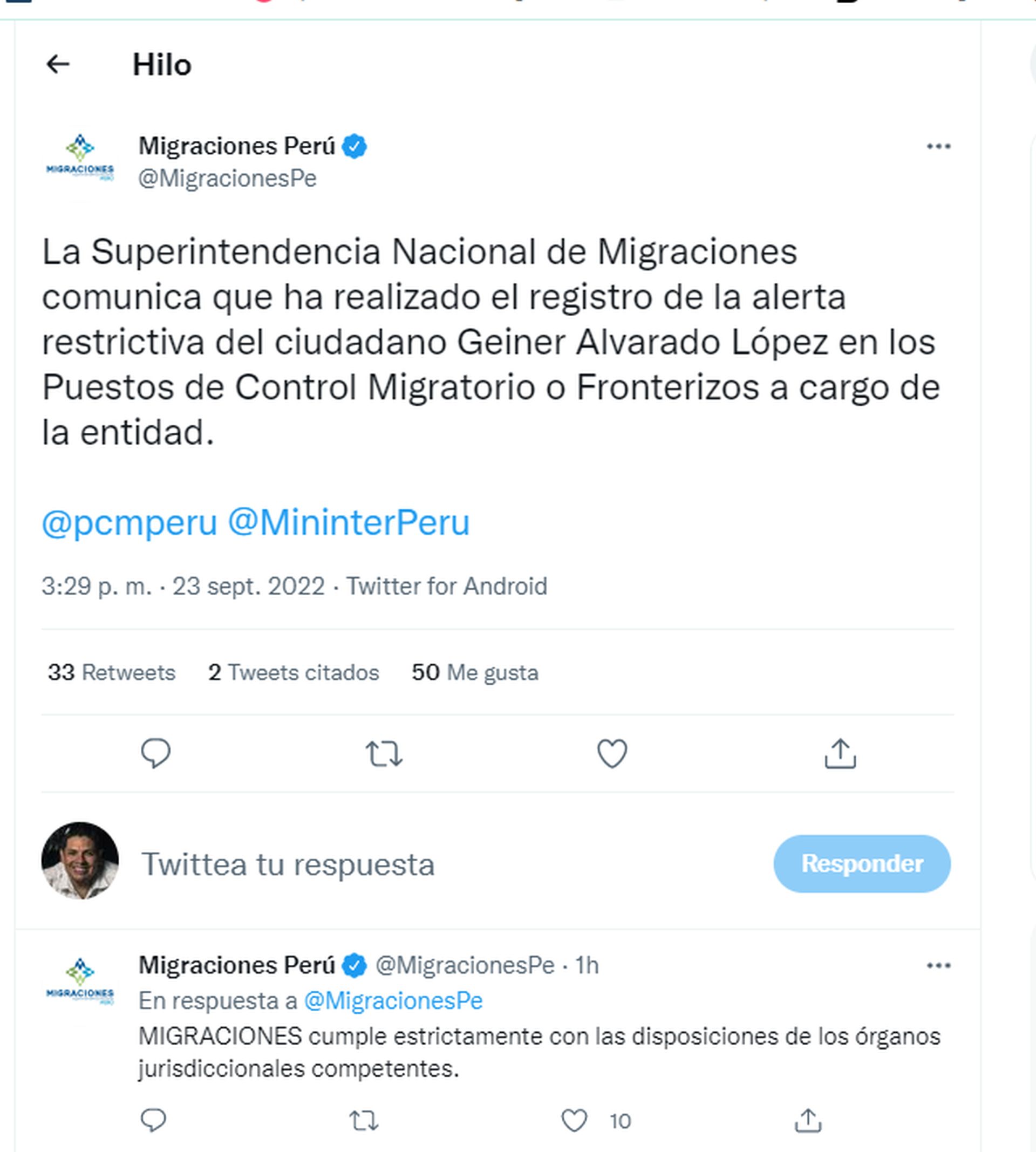 Tuit de Migraciones