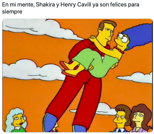 Meme de los Simpsons, haciendo referencia a Shakira Y Henry Cavill.