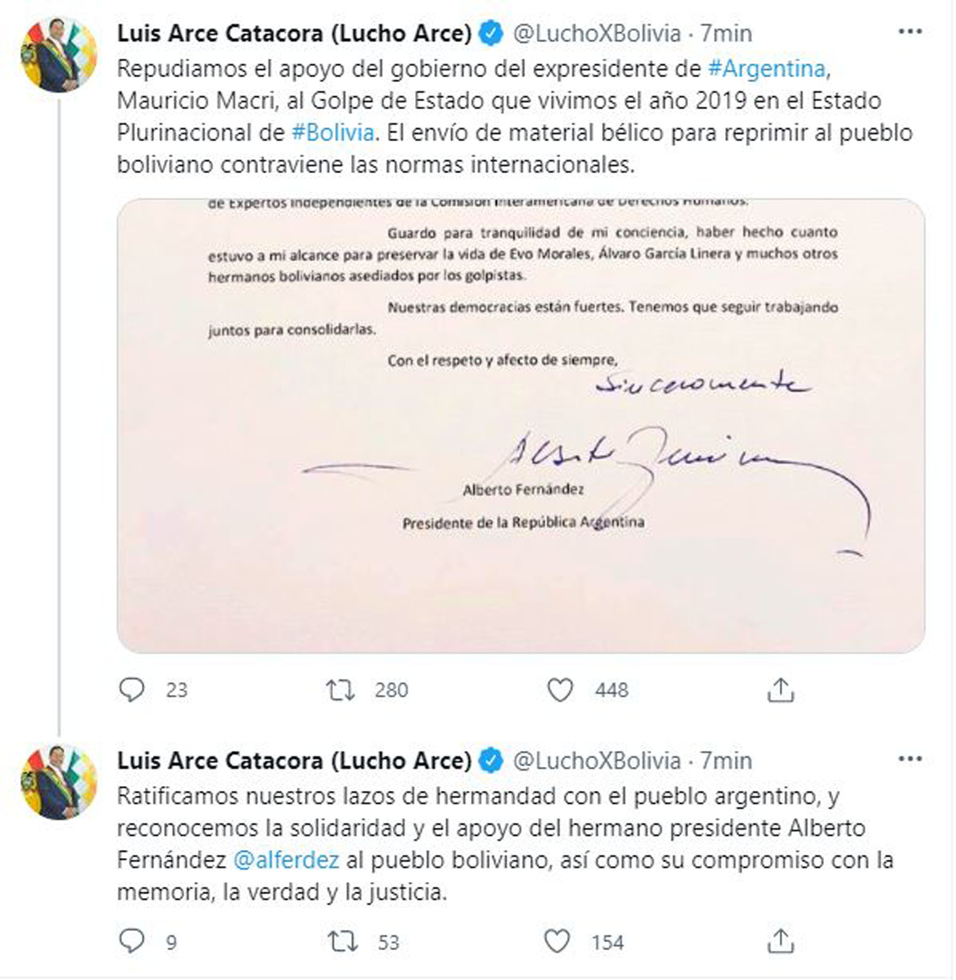 El presidente boliviano Luis Arce manifestó su repudio