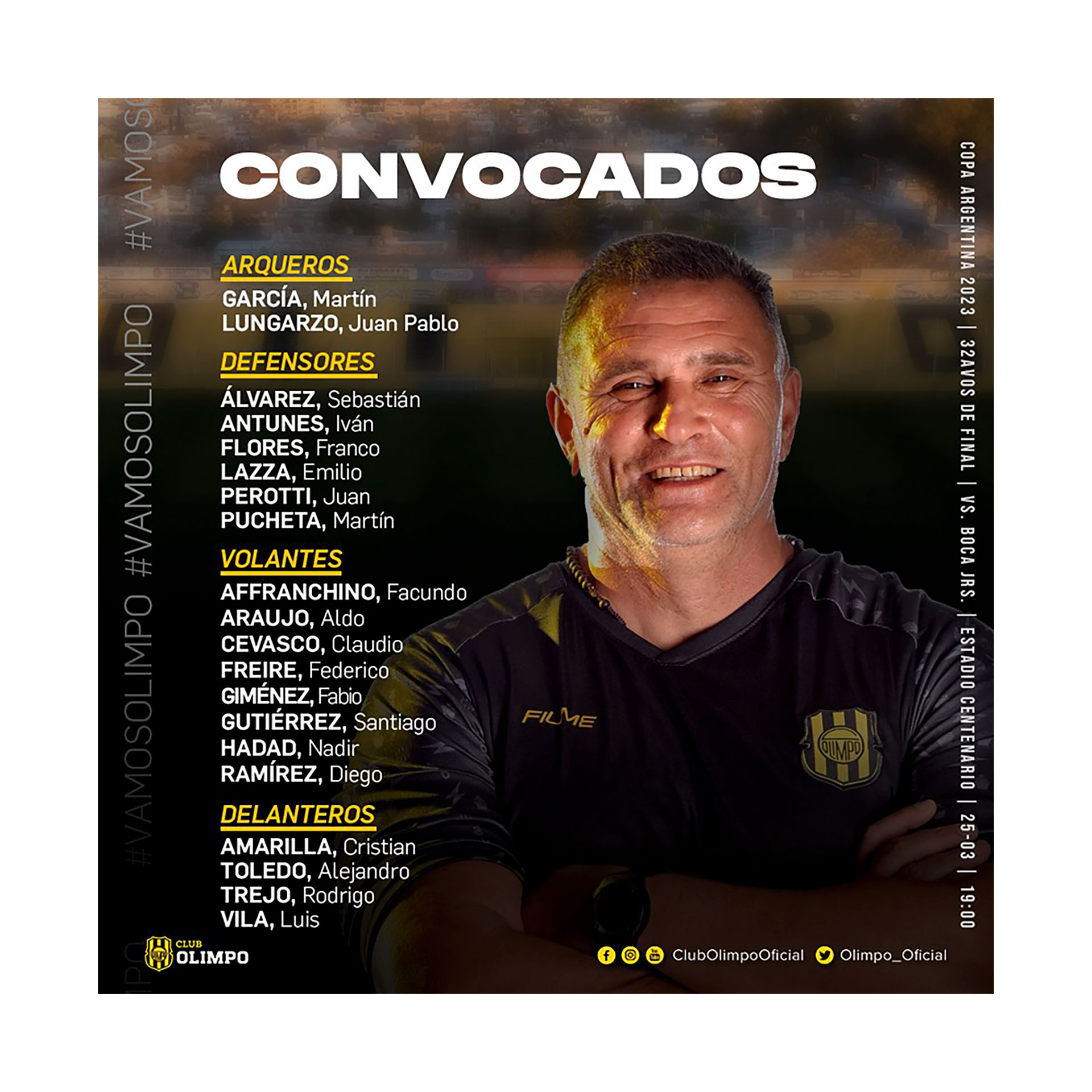 Los convocados de Arnaldo Sialle para enfrentar a Boca Juniors