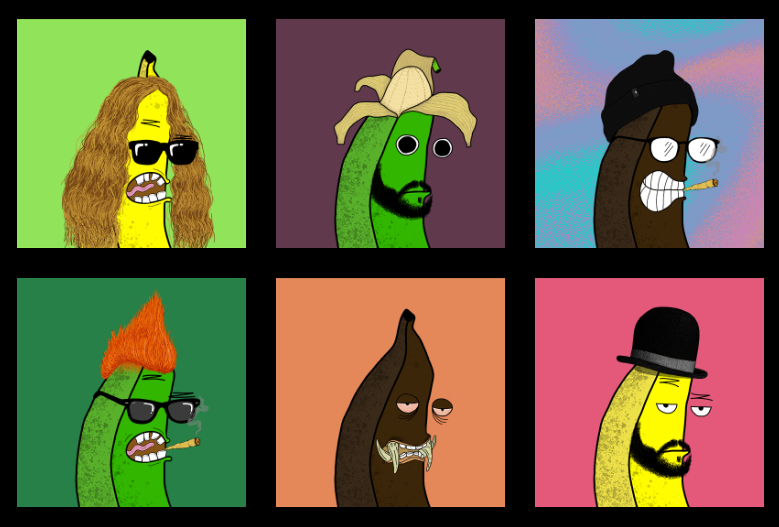 Son 222 NFTs de bananas. Algunos de estos personajes hacer alusión a Kike y Mono.