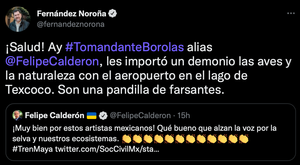 El petista respondió a Calderón con el mote de #TomandanteBorolas (Foto: Twitter/@fernandeznorona)