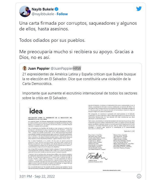 César Gaviria y Andrés Pastrana firmaron carta con expresidentes latinos repudiando la candidatura de Bukele en El Salvador. Fotos: Colprensa y Reuters.
