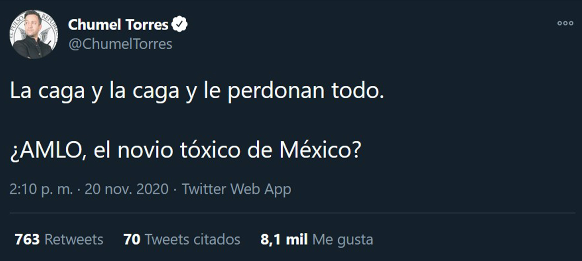 Es usual que el YouTuber se lance encríticas contra el actual gobienro mexciano (Foto: Twitter@ChumelTorres)