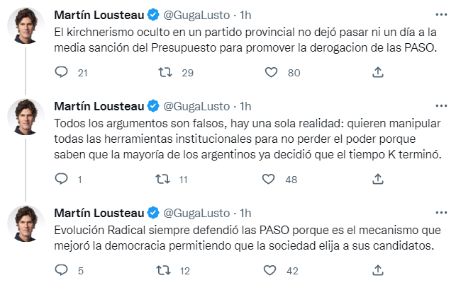 Martín Lousteau sostuvo que los fundamentos para eliminar las PASO son "falsos" (Twitter)