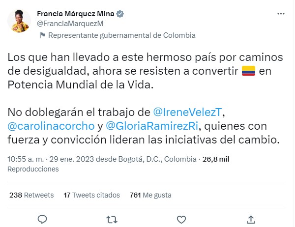 Francia Márquez comes out in defense of the ministers