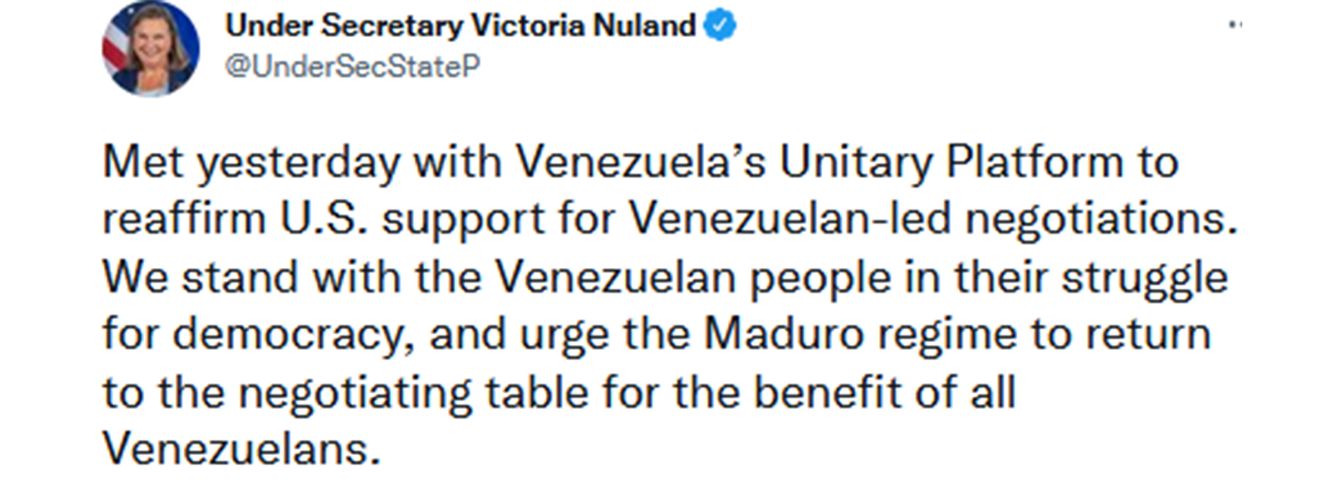 El mensaje de Victoria Nuland en Twitter