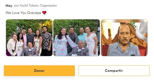 fotografías de Xóchitl Toledo junto a su abuelo Nicolás, a través de la plataforma de recaudación de fondos (Foto: Captura de pantalla/ GoFundMe.com)