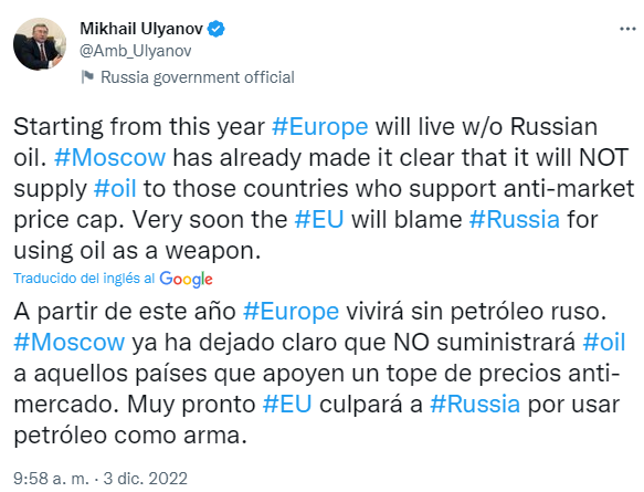 Mikhail Ulyanov's tweet