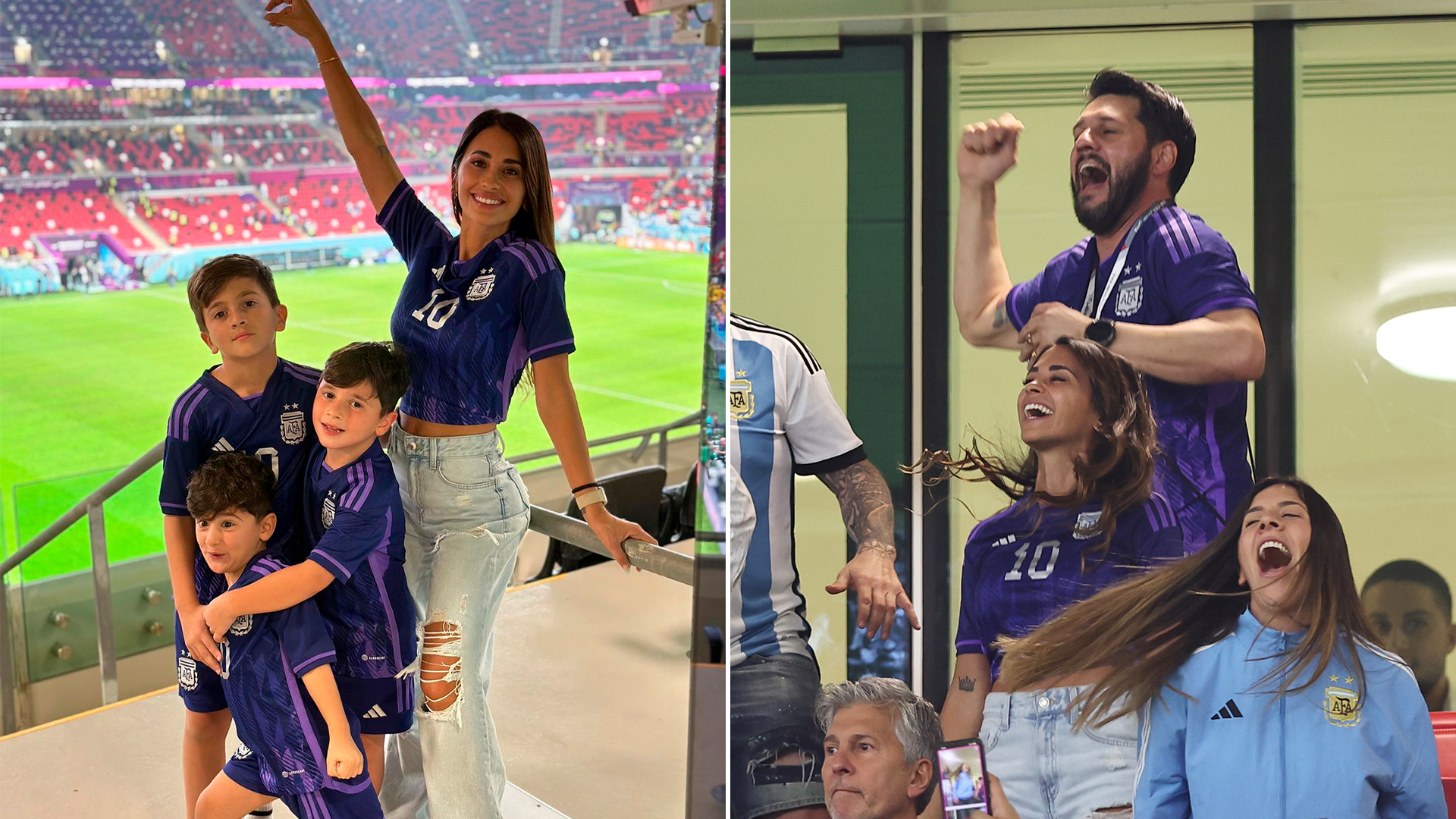 Antonella con sus hijos y con la familia Messi en Qatar es muy aplaudida en Argentina