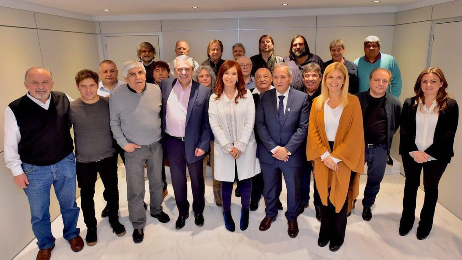Cristina Kirchner y Alberto Fernández, con sindicalistas como Hugo y Pablo Moyano, Sergio Palazzo, Hugo Yasky y Abel Furlán, entre otros 