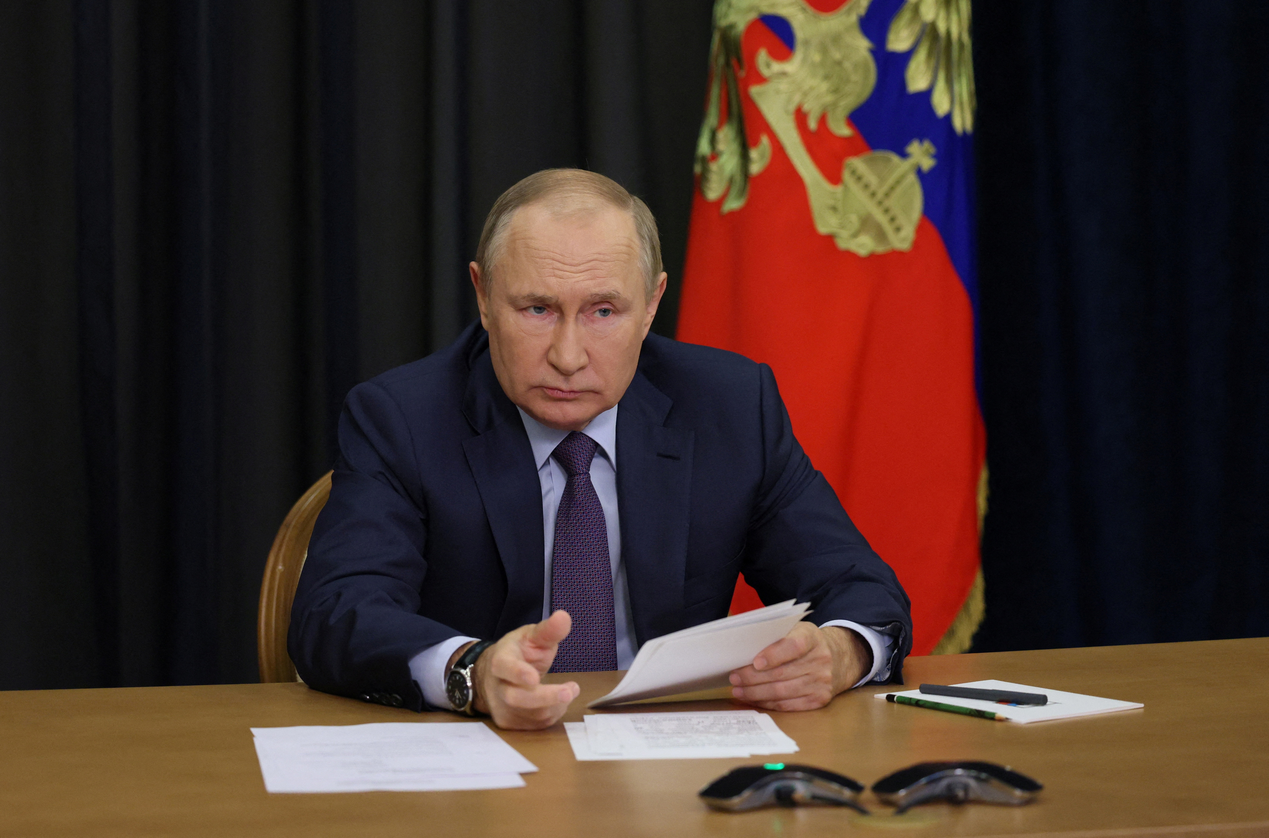 El presidente ruso, Vladímir Putin, preside una reunión sobre temas de agricultura a través de una videoconferencia en Sochi, Rusia, el 27 de septiembre de 2022. Sputnik/Gavriil Grigorov/Pool vía REUTERS