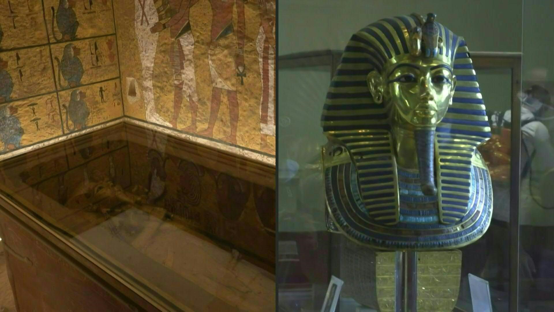 La tumba de Tutankamón junto a su busto 