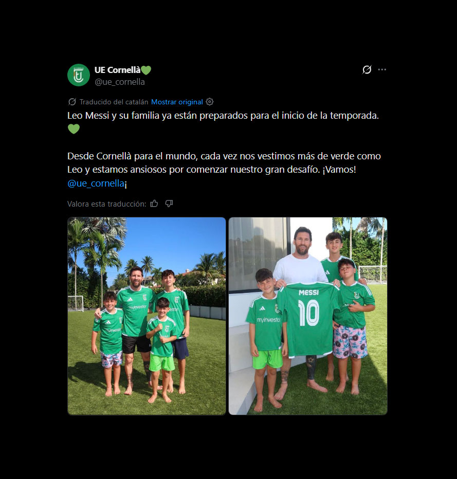 El gesto de Lionel Messi con el Uni&oacute; Esportiva Cornell?, el club espa&ntilde;ol del que es propietario